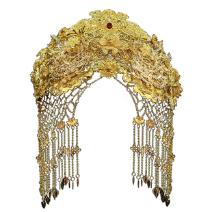 中式新娘头饰梁山伯与祝英台同款凤冠汉服婚礼重工面帘新娘发饰