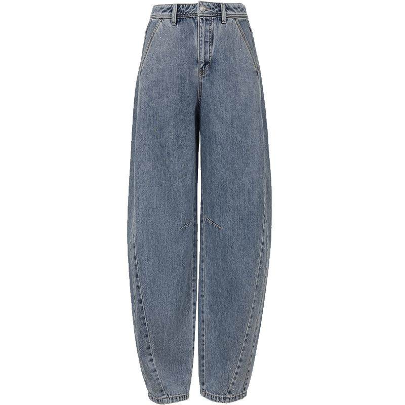 【满天星】ONLY2026春季新款高腰烫钻立体剪裁香蕉弯刀阔腿牛仔裤