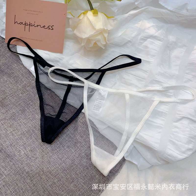 法式细带丁字裤仙女纯欲网纱低腰棉裆三角裤超薄透明一次性内裤女