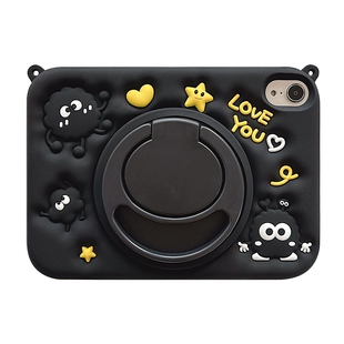 趣味卡通黑色煤球360度旋转iPad10保护套2022新款适用苹果iPad10.2寸mini6平板Air4/5保护壳pro女软硅胶9.7寸