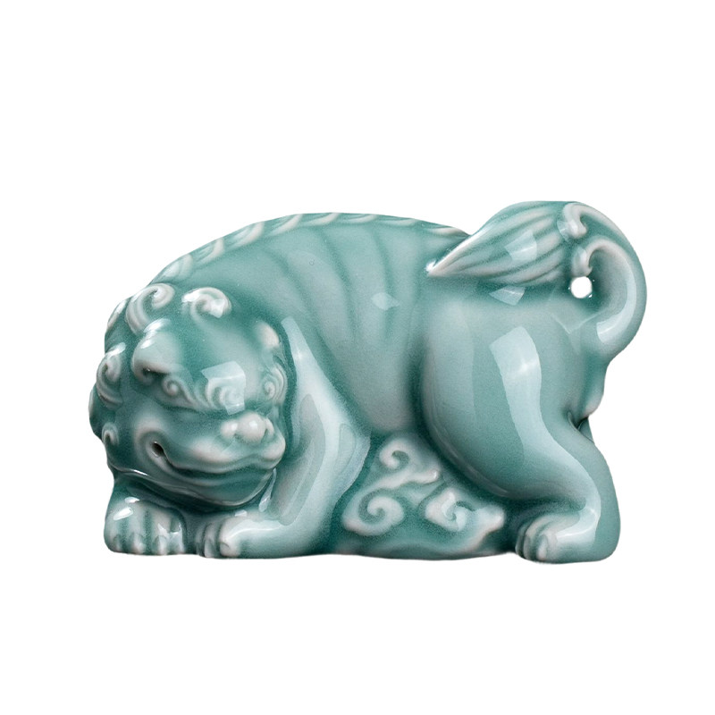 李锦峰大师作品陶瓷醒狮摆件