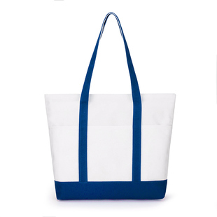 新款帆布袋子定制可印logo手提拉链购物袋广告宣传袋拼色款空白袋