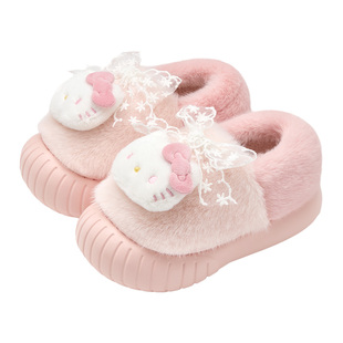 儿童棉拖鞋女童冬季包跟宝宝室内家居毛绒保暖鞋Hellokitty棉鞋女