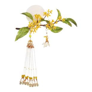 月令桂花头饰 热缩花簪盘发簪子发钗古风发饰全套汉服发簪配饰u型