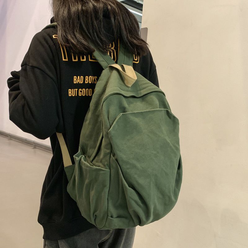 2025新款日韩休闲大容量书包森系文艺青年简约纯色无印帆布双肩包