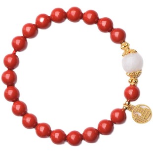 天然朱砂手串女款和田玉圆珠吊坠转运珠手链马年礼物本命年饰品