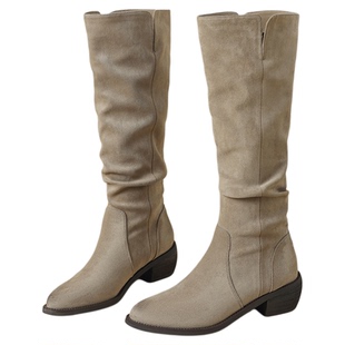 星期六复古美拉德堆堆靴长筒靴女靴2025秋季新款厚底瘦瘦靴【直】