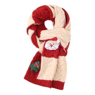 圣诞儿童围巾冬季保暖针织围巾男女童宝圣诞老人围巾新年红色围巾