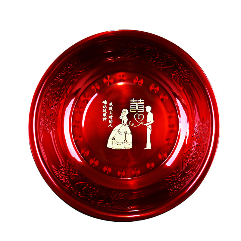 结婚红盆不锈钢婚盆婚庆洗漱用品陪嫁搪瓷脸盆 高档嫁妆喜盆加厚