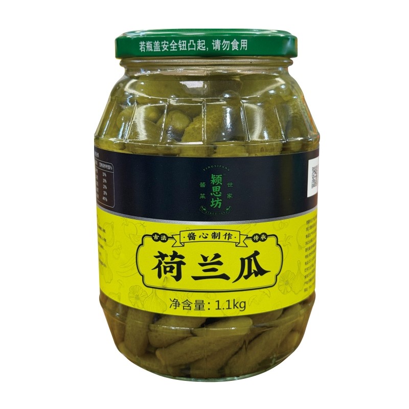 颍思坊荷兰瓜1.1kg瓶装酸甜小黄瓜爽脆瓜水果黄瓜泡菜酱菜下酒菜
