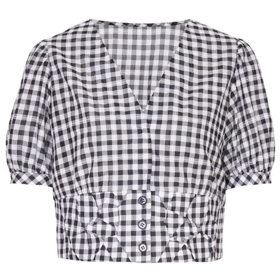 婉甸2025夏新品黑白格纹短袖衬衫1242S03RS2