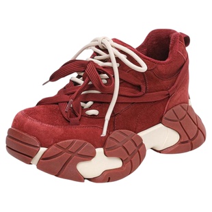 星期六红色鞋子女秋冬加绒保暖老爹鞋小个子厚底内增高休闲运动鞋