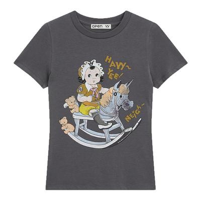 OPEN YY 26春夏新款女士时尚印花棉质圆领短袖T恤 银泰百货