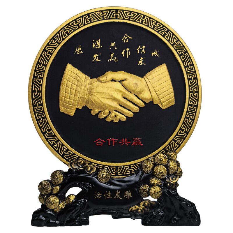 合作共赢握手摆件商务礼品公司企业家办公室书柜桌面装饰品摆设