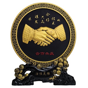 合作共赢握手摆件商务礼品公司企业家办公室书柜桌面装饰品摆设