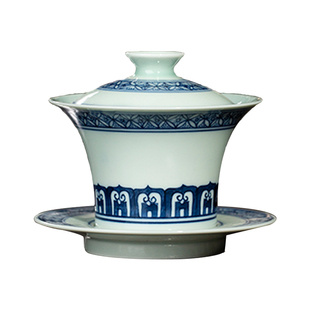 三勤堂手绘青花宝相纹马蹄套组景德镇陶瓷功夫高档家用主人杯盖碗