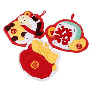 马年擦手巾挂式新年喜庆红色毛巾加厚强吸水厨房卫生间儿童手帕巾