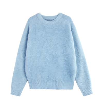 MULVAN圆领毛衣女秋冬软糯休闲宽松慵懒风长袖针织衫外穿套头上衣