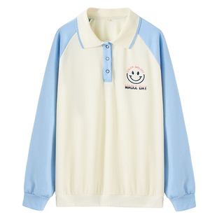 Polo翻领长袖卫衣初中生少女秋冬装大童15女孩高中生运动休闲上衣