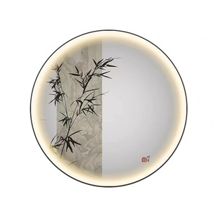 竹报平安新中式圆形玄关装饰画书房茶室意境灯画客厅走廊禅意挂画