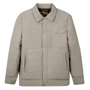 才子男装翻领棉服男士2025冬季新款修身保暖商务休闲短款黑色外套