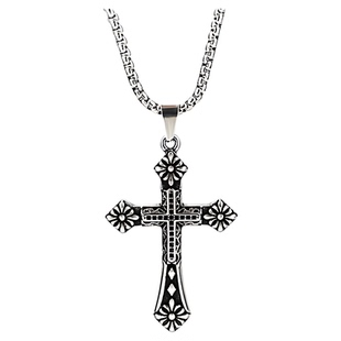 十字架系列-古法钛钢项链男款潮复古唐草克罗中古长款不掉色项坠