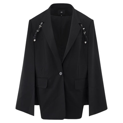 黑色斗篷式西装女皮袢装饰