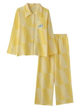 情侣纯棉纱布摩登刺绣春夏家居服
