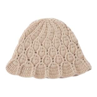 秋冬重工立体钩花~100%纯山羊绒帽子女士时尚洋气镂空渔夫帽盆帽