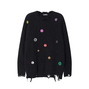 BLUREMO/模糊情绪冬季小众设计感粒粒纱毛线破洞纽扣慵懒风毛衣潮