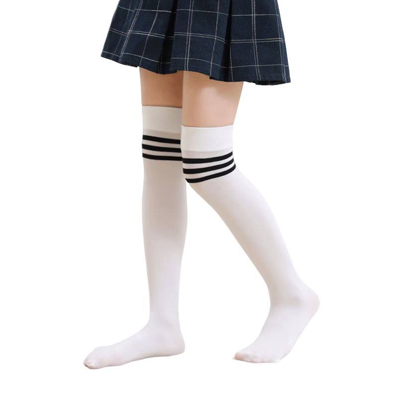 儿童长筒袜春秋夏季薄款女童纯棉过膝中筒袜子男童学生白色足球袜