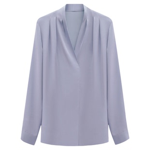 达佳诗蓝衬衫女2026新款高级感chic别致V领雪纺上衣重要场合小衫