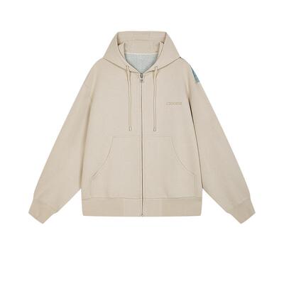 速写男装2025秋连帽开襟拼接卫衣