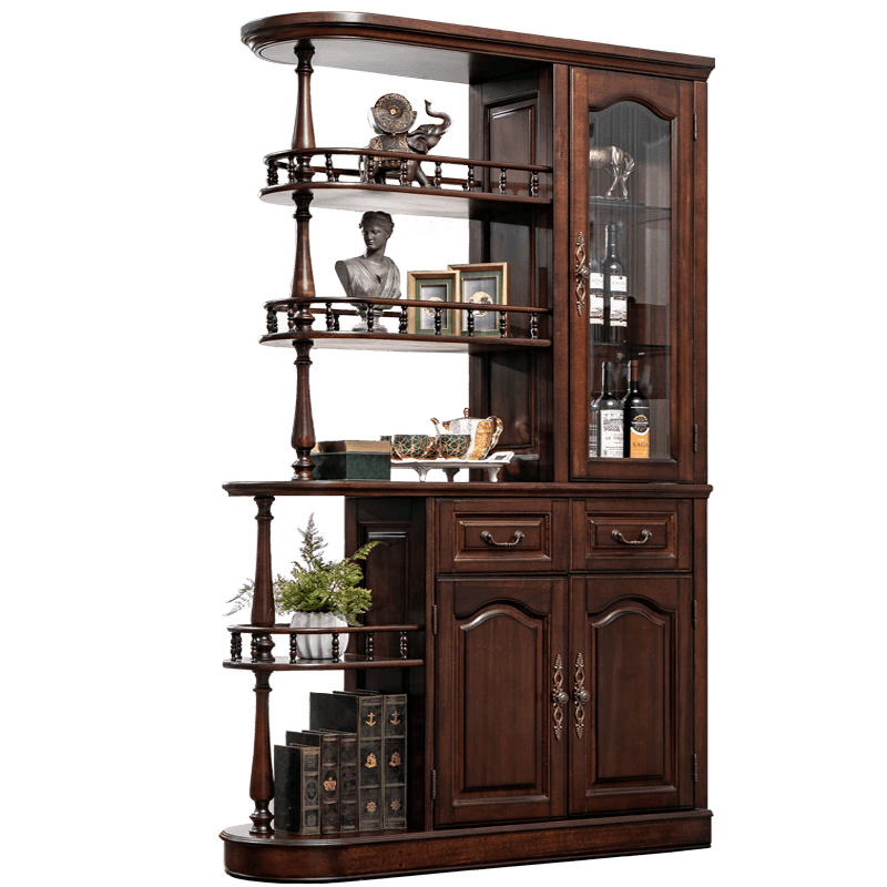 简约美式实木间厅柜客厅风水玄关柜屏风隔断复古双面酒柜展示柜