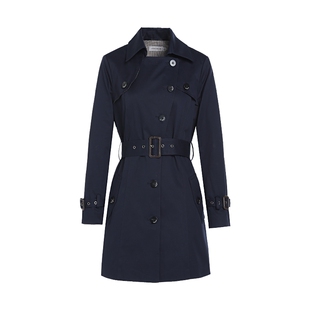 【博主同款】JESSIE纯棉系带收腰风衣女蓝色中长通勤外套26春新款