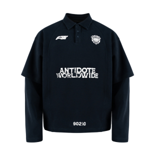 【高寒同款】美式运动假两件t恤男长袖复古徽章情侣球衣polo衫