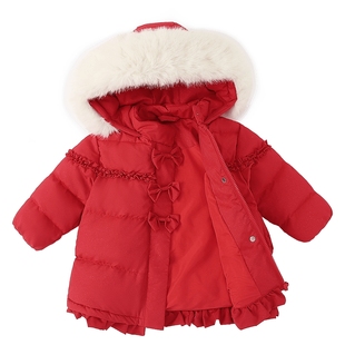 [极寒保暖]女童羽绒服长款冬装宝宝加厚红色拜年服儿童外套冬季