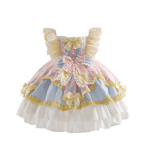 原创洛丽塔女童连衣裙夏装新款洋气女孩在逃公主背心裙卡通蓬蓬裙