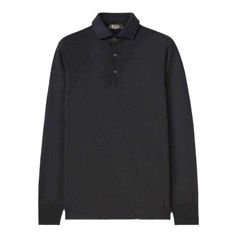Loro Piana/诺悠翩雅男装小山羊绒材质黑色长袖马球领Polo衫