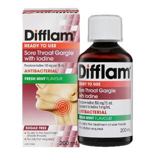 新西兰药房DIFFLAM碘伏杀菌消炎止痛漱口水得伏宁200ml咽炎溃疡