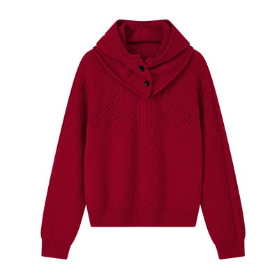 MOFAN摩凡冬新款红色毛针织衫