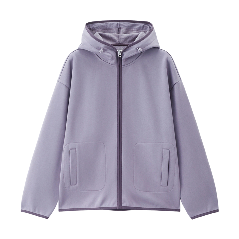 佐丹奴休闲外套女装秋冬新款加绒撞色边宽松连帽卫衣开衫05375886