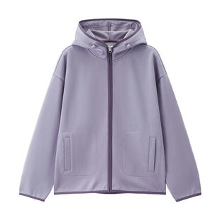 佐丹奴休闲外套女装秋冬新款加绒撞色边宽松连帽卫衣开衫05375886