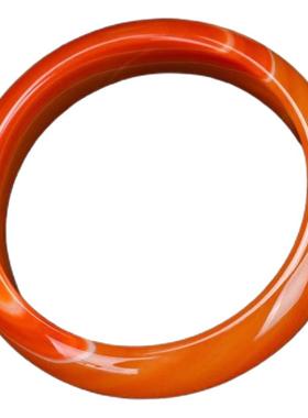 天然橘红色玛瑙手镯缠丝花纹复古中宽玉镯送妈妈长辈送人附证书