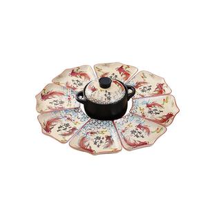 网红年夜饭家庭拼盘餐具组合过年盘子创意菜盘陶瓷家用碗碟套装