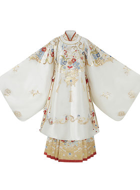 云藏月绣白色妆花织金圆领袍马面