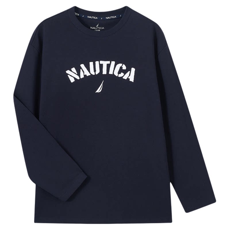 NAUTICA/诺帝卡童装男女童经典款字母印花长袖T恤秋冬宽松打底衫