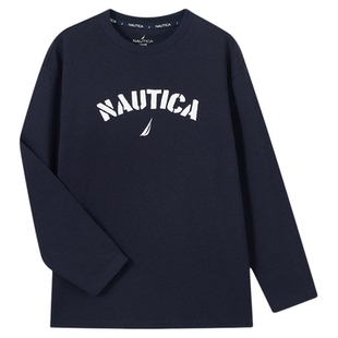 NAUTICA/诺帝卡童装男女童经典款字母印花长袖T恤秋冬宽松打底衫