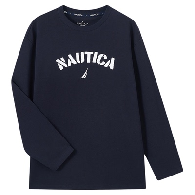 NAUTICA/诺帝卡童装男女童经典款字母印花长袖T恤秋冬宽松打底衫