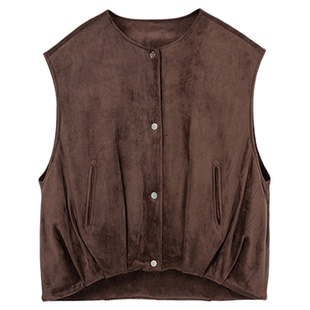 【博主同款】HPLY荷比俪2025冬新女白鹅绒仿麂皮马甲羽绒服